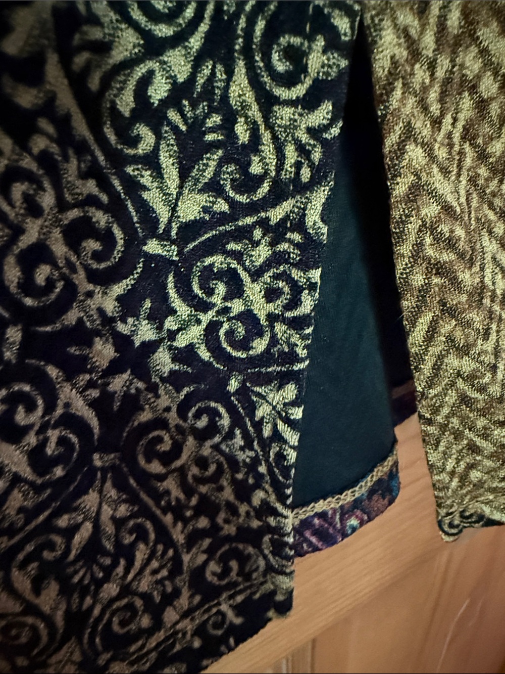Susan Graver Multicolor Open-Front Jacket with Navy, Burgundy & Gold Print Sz 3X - Picture 5 of 10